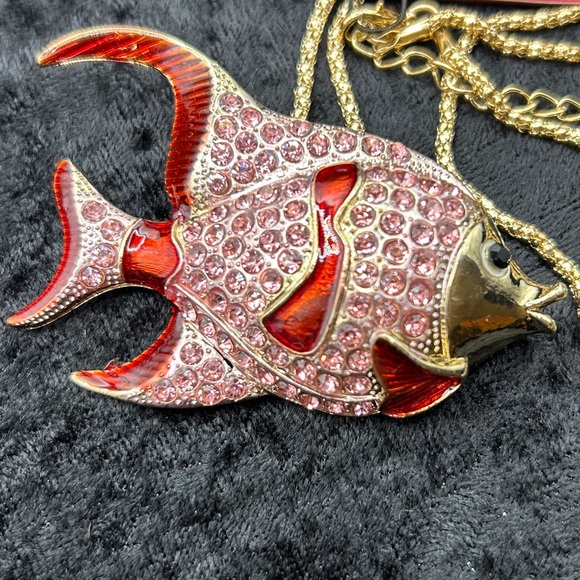 Betsey Johnson Pink and Red Fish Brooch/Pendant Necklace - Picture 1 of 5